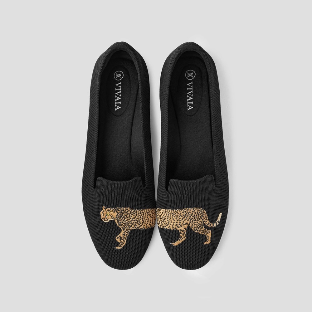Vivaia Round-Toe Embroidered Loafers in Cheetah Print